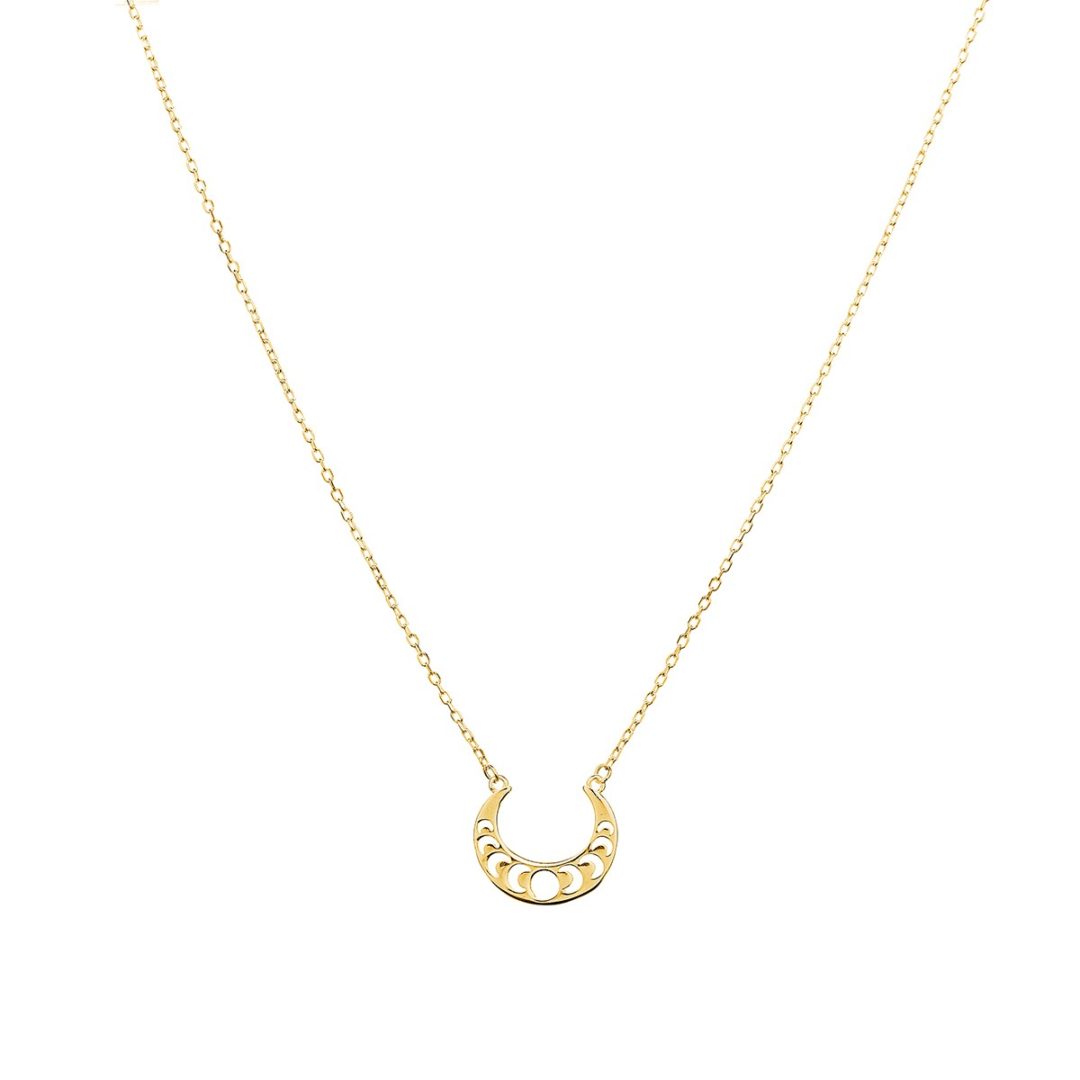 Collar fases de la luna de plata chapado en oro