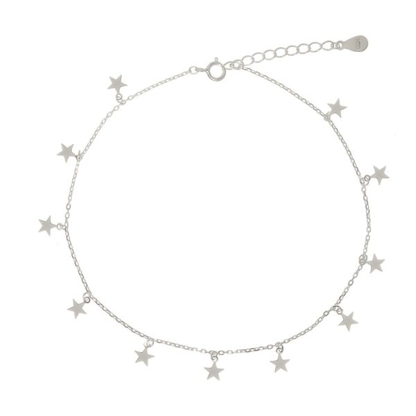 Pulsera tobillera de plata de ley 925 con colgantes en forma de estrella