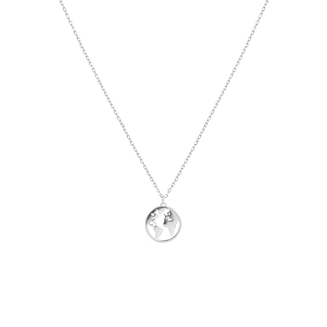 Collar mapa del mundo de plata de ley 925 de la colección Baré