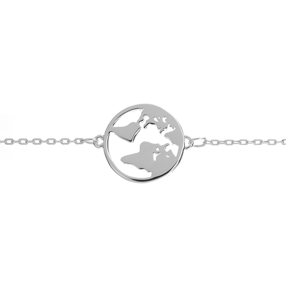 Pulsera mapa del mundo de plata de ley 925 de la colección Baré