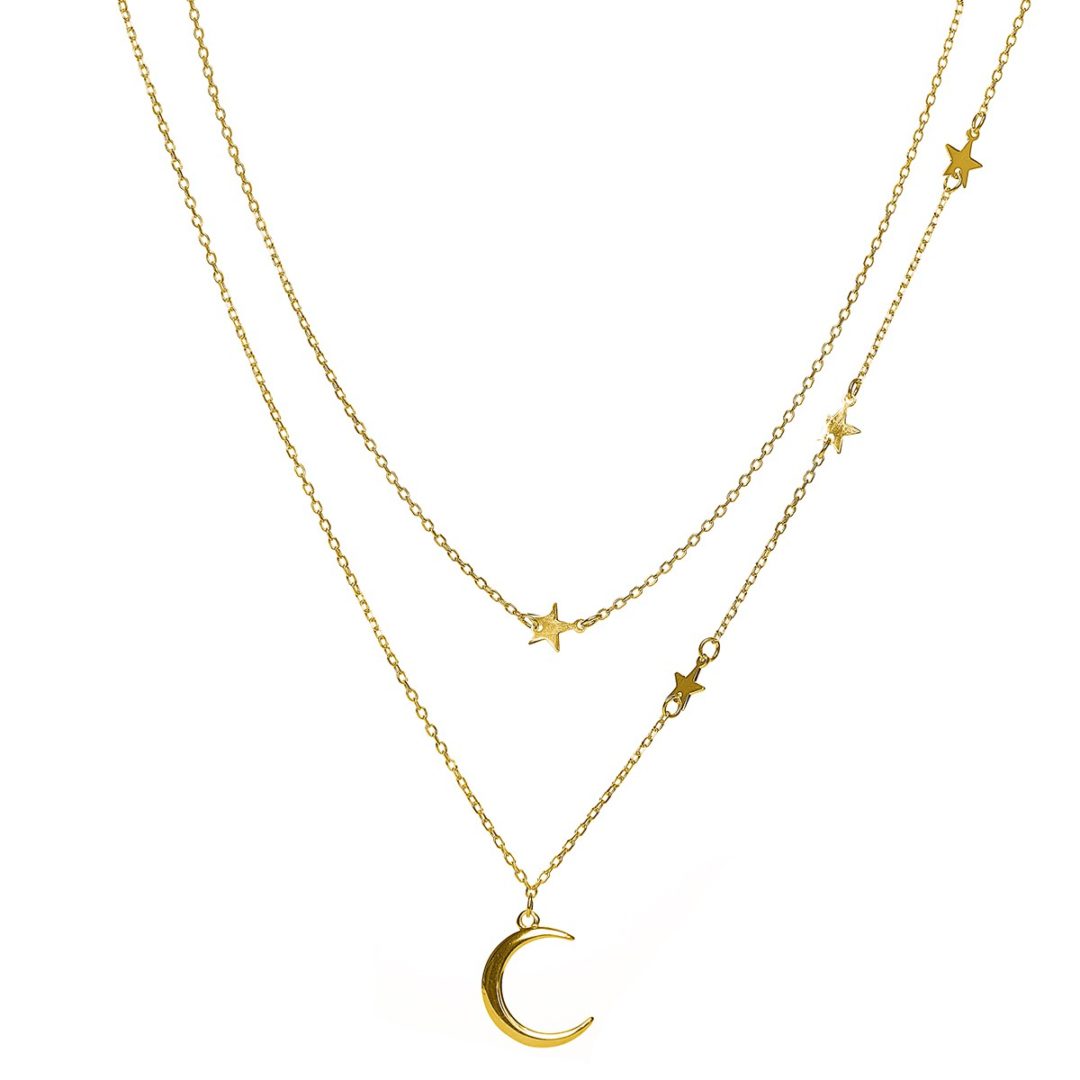 COLLAR DOBLE ESTRELLAS Y LUNA GOLD
