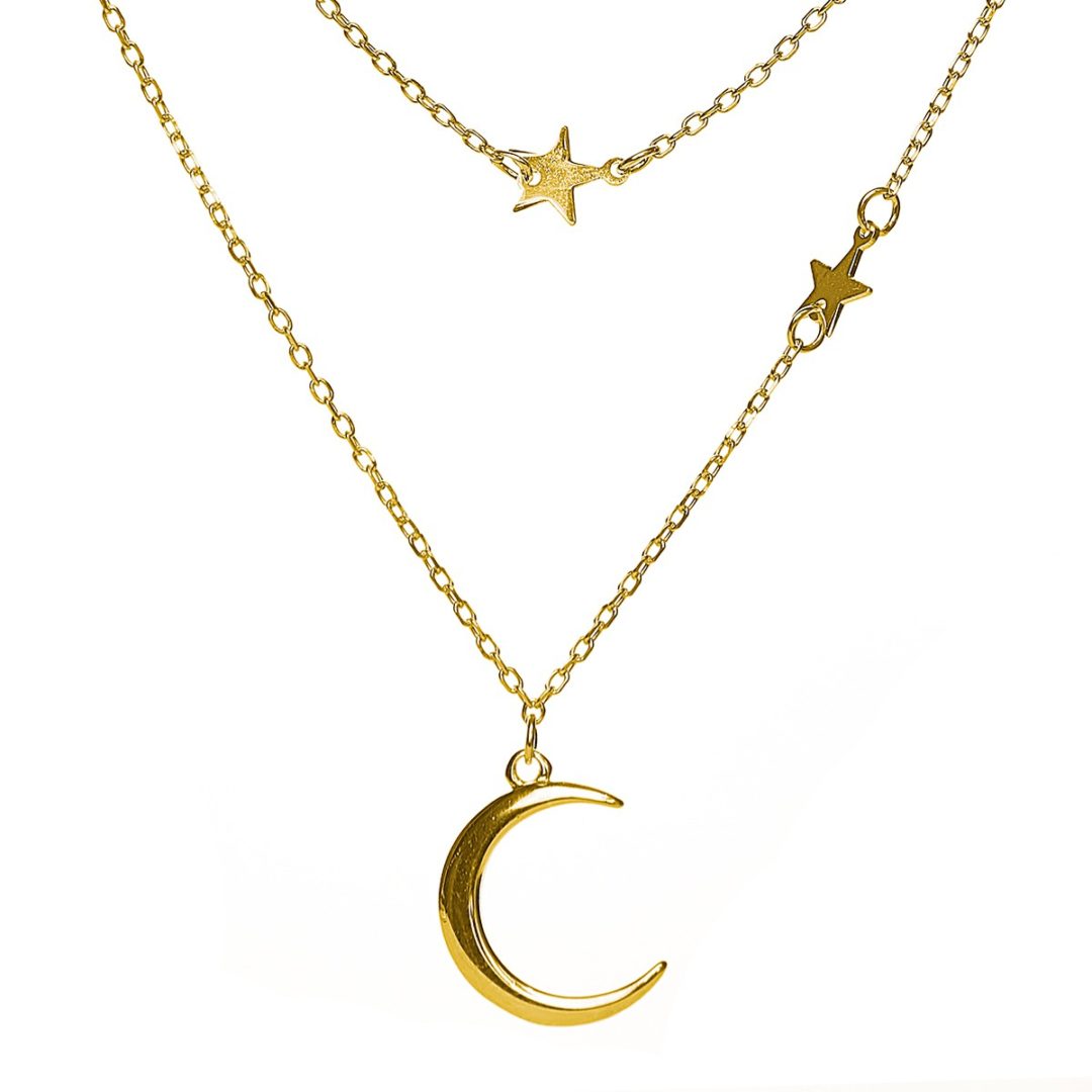 COLLAR DOBLE ESTRELLAS Y LUNA GOLD